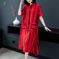 Women's Regular Dress Tea Dress Casual Elegant Shirt Collar Washed Short Sleeve Splicing Stripe Solid Color Midi Dress Home Daily main image 1