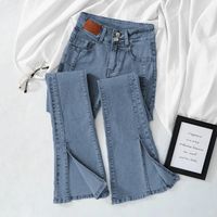 Femmes Du Quotidien Décontractée Couleur Unie Toute La Longueur Poche Lavé Bouton Jeans main image 8