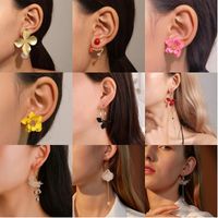 Exaggerated Modern Style Flower Metal Copper Plating Inlay Acrylic Crystal Pearl 18k Gold Plated Gold Plated Silver Plated Women's Drop Earrings Ear Studs main image 1