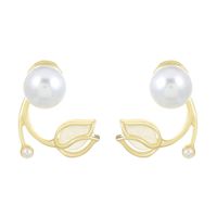 Exaggerated Modern Style Flower Metal Copper Plating Inlay Acrylic Crystal Pearl 18k Gold Plated Gold Plated Silver Plated Women's Drop Earrings Ear Studs sku image 2