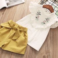 Casual Cute Simple Style Leaves Bow Knot Embroidery Lettuce Trim Cotton Girls Clothing Sets main image 2