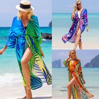 New European And American Rayon Printed Cardigan Beach Skirt Bikini Blouse Swimsuit Outwear Sun Protection Clothing Seaside Vacation Skirt main image 8