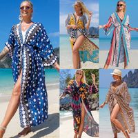 New European And American Rayon Printed Cardigan Beach Skirt Bikini Blouse Swimsuit Outwear Sun Protection Clothing Seaside Vacation Skirt main image 10