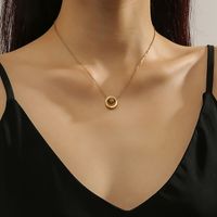 Casual Simple Style Round Number Titanium Steel Polishing Plating Inlay Rhinestones 18k Gold Plated Necklace main image 1