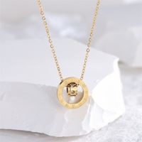 Casual Simple Style Round Number Titanium Steel Polishing Plating Inlay Rhinestones 18k Gold Plated Necklace main image 5