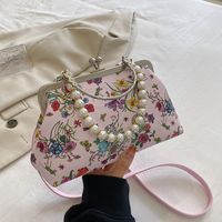 Pink Black White Pu Leather Flower Square Clutch Evening Bag main image 1