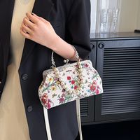 Pink Black White Pu Leather Flower Square Clutch Evening Bag main image 5