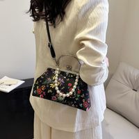 Pink Black White Pu Leather Flower Square Clutch Evening Bag main image 6
