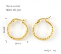 1 Pair Retro Simple Style Round Plating Stainless Steel Titanium Steel 18K Gold Plated Hoop Earrings sku image 1