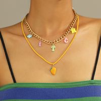 Vacation Simple Style Letter Heart Shape Mango Alloy Layered Enamel Plating Women's Layered Necklaces main image 6