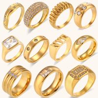 Lady Round Stainless Steel Plating Inlay Artificial Gemstones Rings main image 1