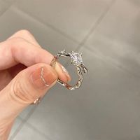 Fashion Heart Shape Flower Silver Plated Inlay Zircon Open Ring 1 Piece sku image 13