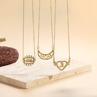 Elegant Mama Letter Heart Shape Copper 14k Gold Plated Zircon Pendant Necklace In Bulk main image 4