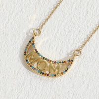 Elegant Mama Letter Heart Shape Copper 14k Gold Plated Zircon Pendant Necklace In Bulk sku image 3