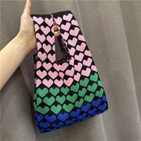 Women's Vintage Style Stripe Heart Shape Butterfly Knit Shopping Bags sku image 101