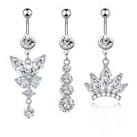 Retro Sexy Tree Crown Butterfly Stainless Steel Inlay Zircon Belly Ring 1 Piece main image 1