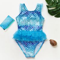 Traje De Baño De Una Pieza De Nailon Plateado Para Niñas Traje De Baño De Una Pieza Con Falda De Tutú Para Niños main image 1