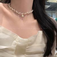 Wholesale Jewelry Ins Style Elegant Heart Shape Flower Bow Knot Imitation Pearl Alloy Necklace sku image 7