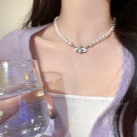 Wholesale Jewelry Ins Style Elegant Heart Shape Flower Bow Knot Imitation Pearl Alloy Necklace sku image 8
