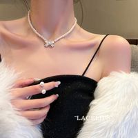 Wholesale Jewelry Ins Style Elegant Heart Shape Flower Bow Knot Imitation Pearl Alloy Necklace sku image 4