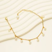 Casual Vacation Round 304 Stainless Steel Plating Artificial Pearls 18K Gold Plated Women'S Anklet main image 1