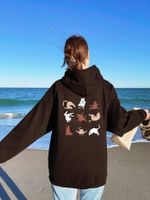 Mujeres Sudadera Manga Larga Sudaderas Con Capucha Y Sudaderas Impresión Bolsillo Estilo Simple Dibujos Animados Gato main image 9