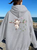 Women's Hoodie Long Sleeve Hoodies & Sweatshirts Printing Pocket Simple Style Cartoon Cat main image 4
