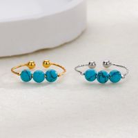 Retro Ball Turquoise Copper Beaded Open Ring 1 Piece main image 5