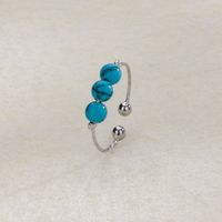 Retro Ball Turquoise Copper Beaded Open Ring 1 Piece sku image 1