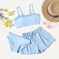 Girl's Simple Style Solid Color 3 Piece Set Bikinis main image 1