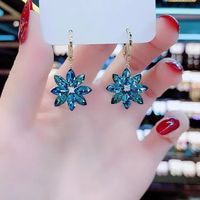 Simple Style Flower Alloy Inlay Glass Women's Drop Earrings sku image 1
