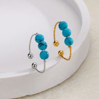 Retro Ball Turquoise Copper Beaded Open Ring 1 Piece main image 1