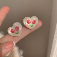 Fairy Style Pastoral Heart Shape Flower Alloy Women's Ear Studs sku image 1