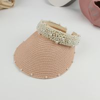 Women's Vacation Solid Color Pearl Wide Eaves Sun Hat sku image 2