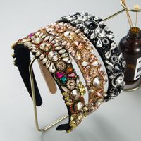 Vintage Style Baroque Style Flower Cloth Inlay Rhinestones Glass Hair Band main image 10