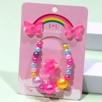 Cute Sweet Bear Butterfly Beaded Plastic Resin Girl's Rings Bracelets Ear Studs sku image 1