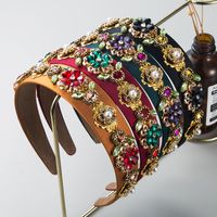 Vintage Style Baroque Style Flower Cloth Inlay Rhinestones Glass Hair Band main image 6
