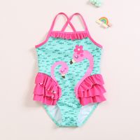 New Girl's One-piece Swimming Suit Cute Lotus Leaf Flamingo Baby Girl Comfortable High Elastic High Quality Swimwear sku image 1