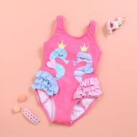 New Girl's One-piece Swimming Suit Cute Lotus Leaf Flamingo Baby Girl Comfortable High Elastic High Quality Swimwear sku image 6