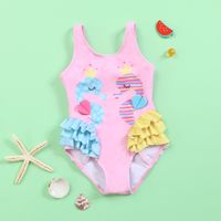 New Girl's One-piece Swimming Suit Cute Lotus Leaf Flamingo Baby Girl Comfortable High Elastic High Quality Swimwear sku image 12