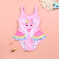 New Girl's One-piece Swimming Suit Cute Lotus Leaf Flamingo Baby Girl Comfortable High Elastic High Quality Swimwear sku image 17