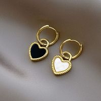 Simple Style Heart Shape Titanium Steel Patchwork Drop Earrings sku image 1