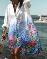 Women's Shirt Dress Casual Turndown Printing Long Sleeve Flower Above Knee Outdoor main image 5
