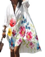 Women's Shirt Dress Casual Turndown Printing Long Sleeve Flower Above Knee Outdoor main image 4