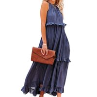 Women's Tiered Skirt Casual Boat Neck Patchwork Sleeveless Solid Color Maxi Long Dress Daily main image 3