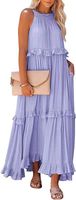 Women's Tiered Skirt Casual Boat Neck Patchwork Sleeveless Solid Color Maxi Long Dress Daily main image 2