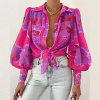 Women's Blouse Long Sleeve Blouses Printing Sexy Color Block main image 2