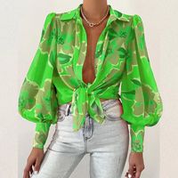 Women's Blouse Long Sleeve Blouses Printing Sexy Color Block main image 3