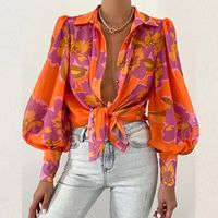 Women's Blouse Long Sleeve Blouses Printing Sexy Color Block main image 4