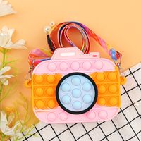 Girl's Silica Gel Color Block Camera Cute Square Zipper Crossbody Bag sku image 3